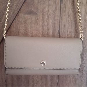 MK Beige Saffiano Leather Crossbody Wallet